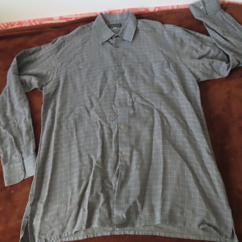 Mens L Sulka grey check Casual Shirt Made Italy